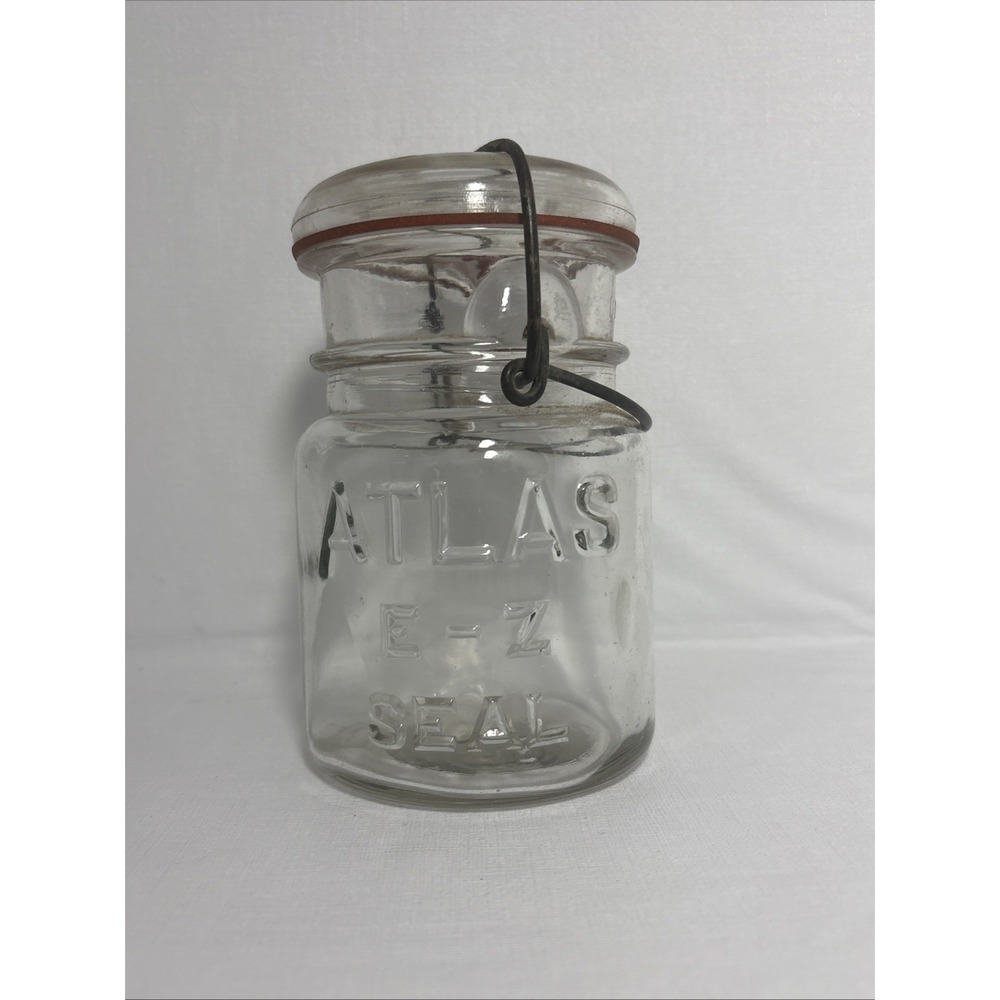 Vintage Atlas E-Z Seal Clear Glass Canning Jar Wire Bail Lid H-A 15 Pint Size